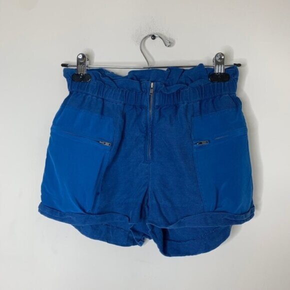 Aritzia Wilfred Shorts Crepe Paperbag Ruched Elastic Waist Linen Cobalt Blue - Picture 10 of 15